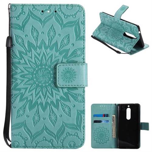 Embossing Sunflower Leather Wallet Case for Nokia 5 Nokia5 - Green