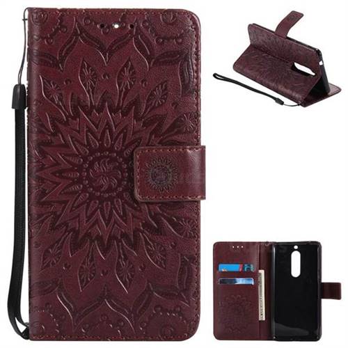 Embossing Sunflower Leather Wallet Case for Nokia 5 Nokia5 - Brown