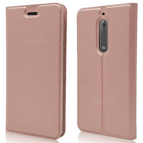 Ultra Slim Card Magnetic Automatic Suction Leather Wallet Case for Nokia 5 Nokia5 - Rose Gold