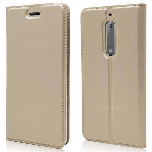 Ultra Slim Card Magnetic Automatic Suction Leather Wallet Case for Nokia 5 Nokia5 - Champagne