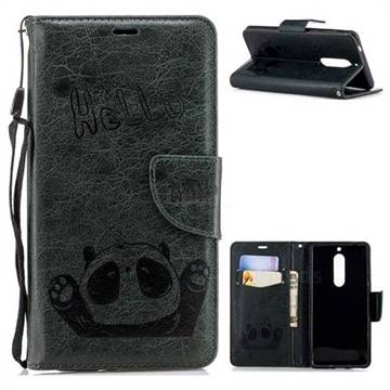 Embossing Hello Panda Leather Wallet Phone Case for Nokia 5 Nokia5 - Seagreen