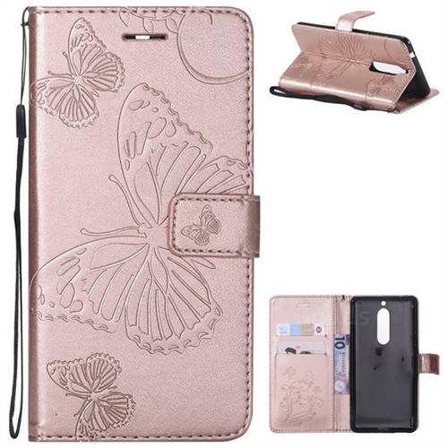 Embossing 3D Butterfly Leather Wallet Case for Nokia 5 Nokia5 - Rose Gold