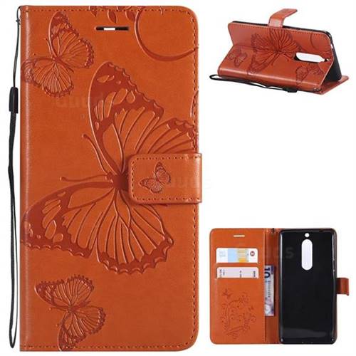 Embossing 3D Butterfly Leather Wallet Case for Nokia 5 Nokia5 - Orange