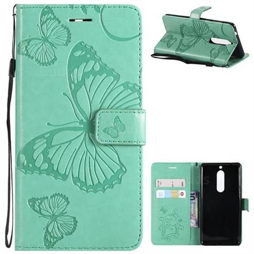 Embossing 3D Butterfly Leather Wallet Case for Nokia 5 Nokia5 - Green