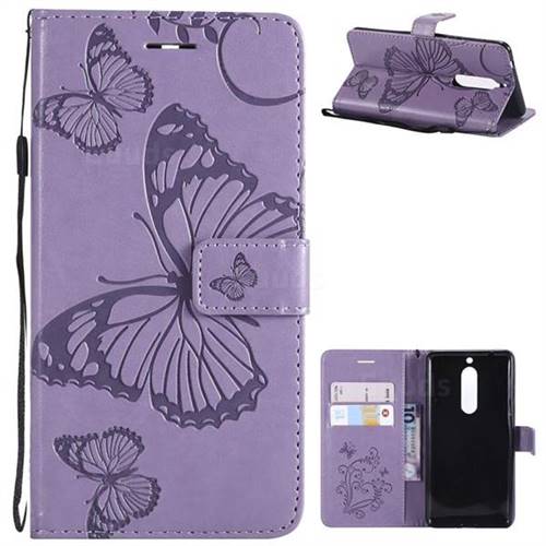 Embossing 3D Butterfly Leather Wallet Case for Nokia 5 Nokia5 - Purple