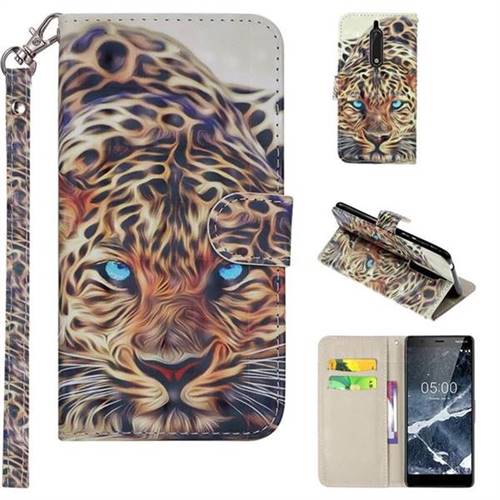 Leopard 3D Painted Leather Phone Wallet Case Cover for Nokia 5 Nokia5