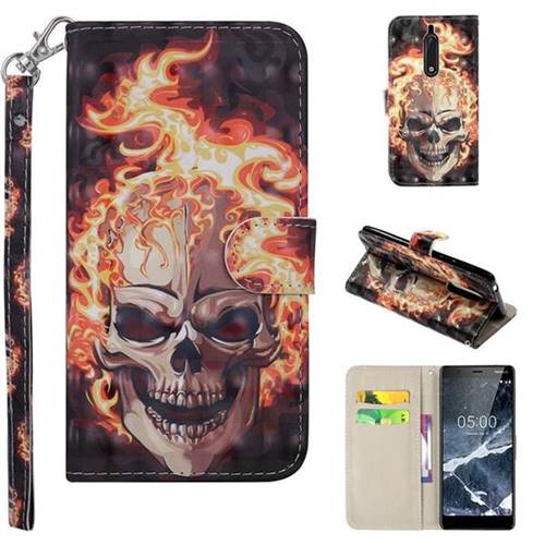 Flame Skull 3D Painted Leather Phone Wallet Case Cover for Nokia 5 Nokia5