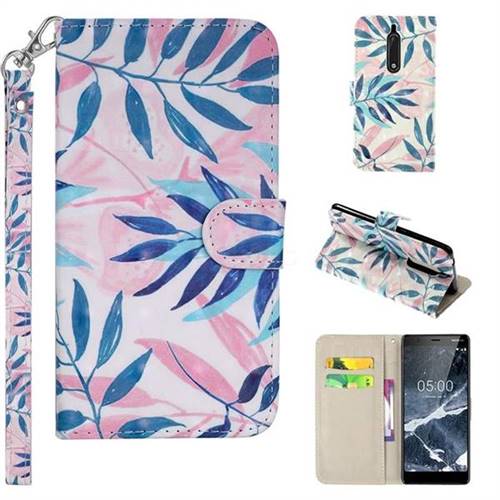 Green Leaf 3D Painted Leather Phone Wallet Case Cover for Nokia 5 Nokia5