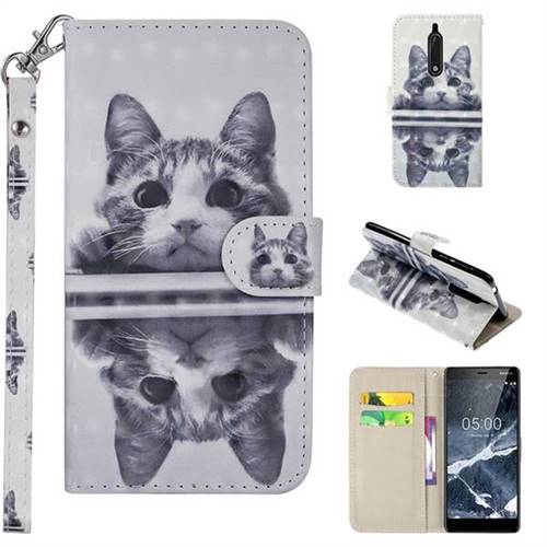 Mirror Cat 3D Painted Leather Phone Wallet Case Cover for Nokia 5 Nokia5