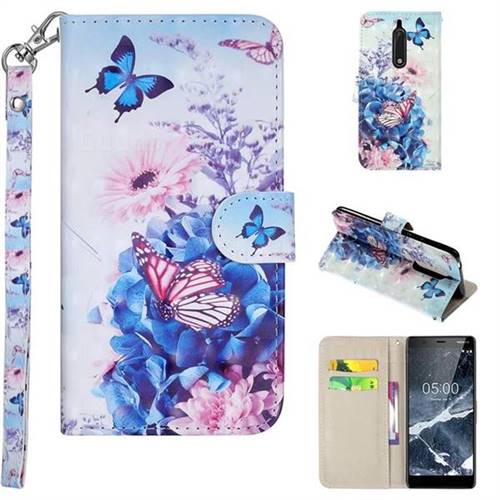 Pansy Butterfly 3D Painted Leather Phone Wallet Case Cover for Nokia 5 Nokia5