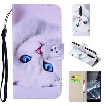 White Cat PU Leather Wallet Phone Case Cover for Nokia 5 Nokia5