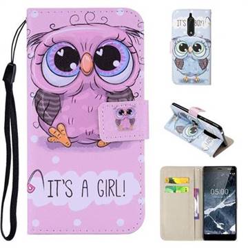 Lovely Owl PU Leather Wallet Phone Case Cover for Nokia 5 Nokia5