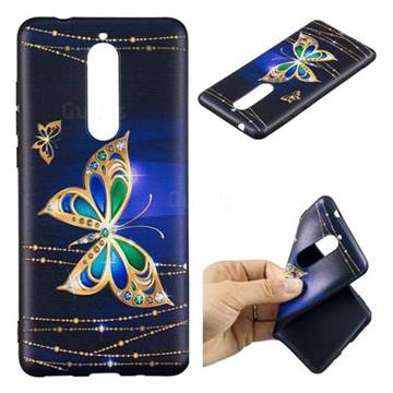 Golden Shining Butterfly 3D Embossed Relief Black Soft Back Cover for Nokia 5.1