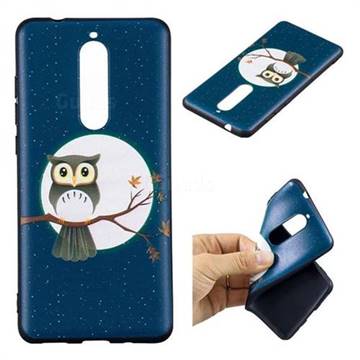 Moon and Owl 3D Embossed Relief Black Soft Back Cover for Nokia 5.1