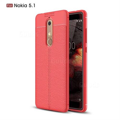 Luxury Auto Focus Litchi Texture Silicone TPU Back Cover for Nokia 5.1 - Red