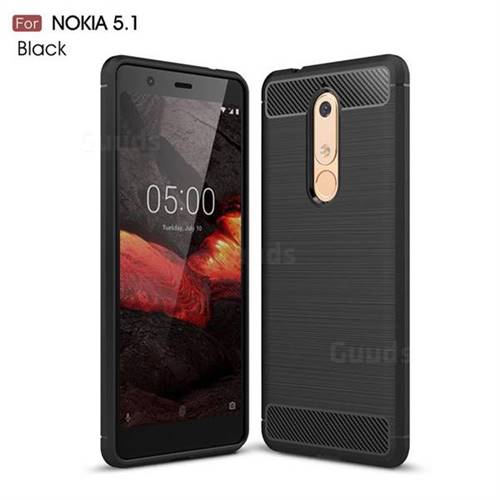 Luxury Carbon Fiber Brushed Wire Drawing Silicone TPU Back Cover for Nokia 5.1 - Black