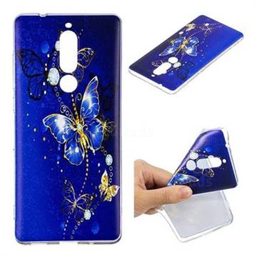 Gold and Blue Butterfly Super Clear Soft TPU Back Cover for Nokia 5.1