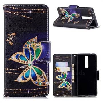 Golden Shining Butterfly Leather Wallet Case for Nokia 5.1