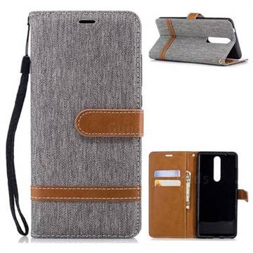 Jeans Cowboy Denim Leather Wallet Case for Nokia 5.1 - Gray