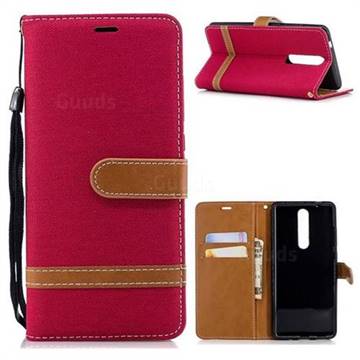 Jeans Cowboy Denim Leather Wallet Case for Nokia 5.1 - Red