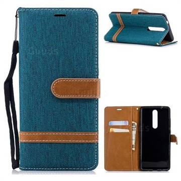 Jeans Cowboy Denim Leather Wallet Case for Nokia 5.1 - Green