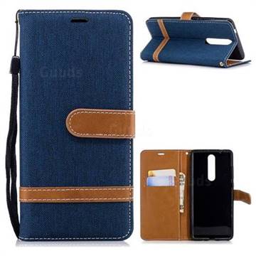 Jeans Cowboy Denim Leather Wallet Case for Nokia 5.1 - Dark Blue