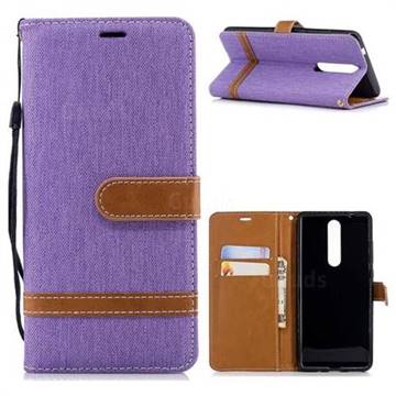 Jeans Cowboy Denim Leather Wallet Case for Nokia 5.1 - Purple