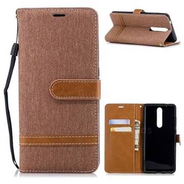 Jeans Cowboy Denim Leather Wallet Case for Nokia 5.1 - Brown