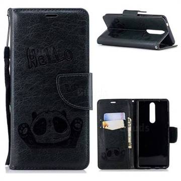Embossing Hello Panda Leather Wallet Phone Case for Nokia 5.1 - Seagreen