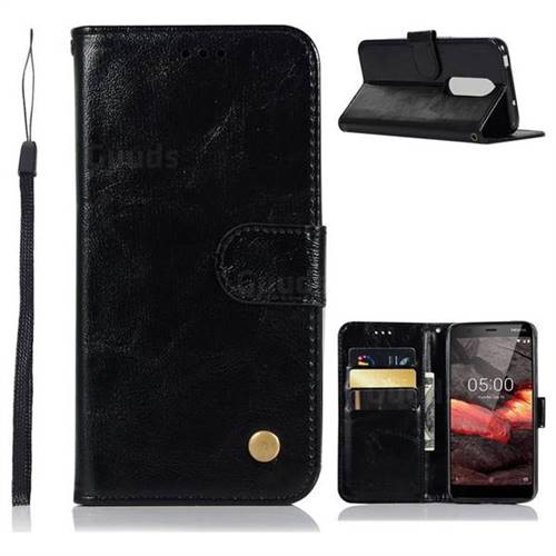 Luxury Retro Leather Wallet Case for Nokia 5.1 - Black