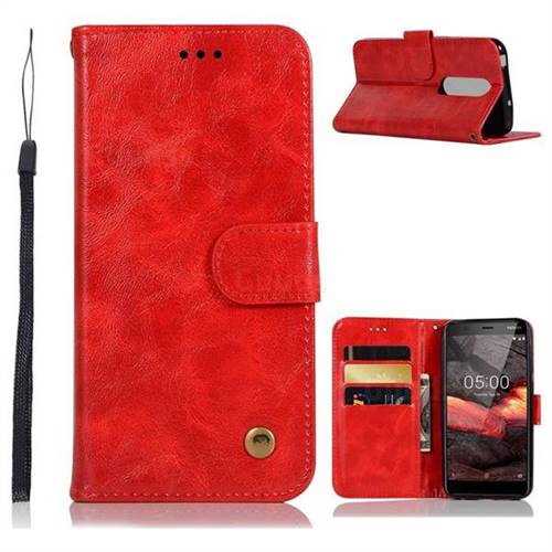 Luxury Retro Leather Wallet Case for Nokia 5.1 - Red