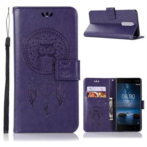 Intricate Embossing Owl Campanula Leather Wallet Case for Nokia 5.1 - Purple