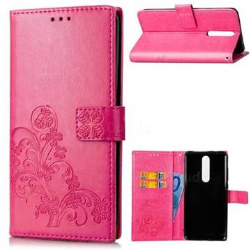 Embossing Imprint Four-Leaf Clover Leather Wallet Case for Nokia 5.1 - Rose
