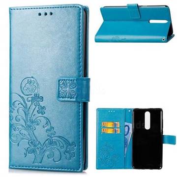 Embossing Imprint Four-Leaf Clover Leather Wallet Case for Nokia 5.1 - Blue