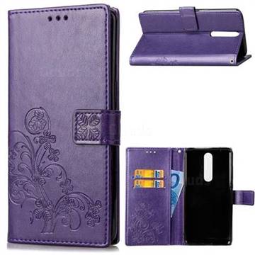 Embossing Imprint Four-Leaf Clover Leather Wallet Case for Nokia 5.1 - Purple