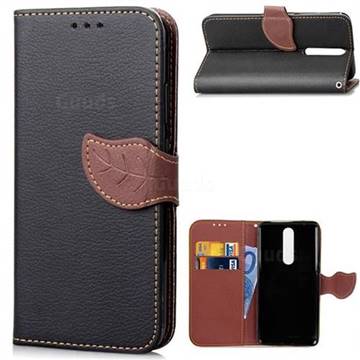 Leaf Buckle Litchi Leather Wallet Phone Case for Nokia 5.1 - Black