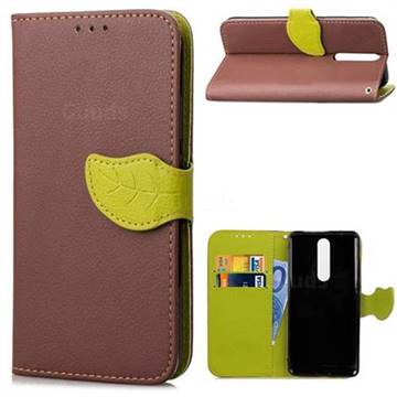 Leaf Buckle Litchi Leather Wallet Phone Case for Nokia 5.1 - Brown