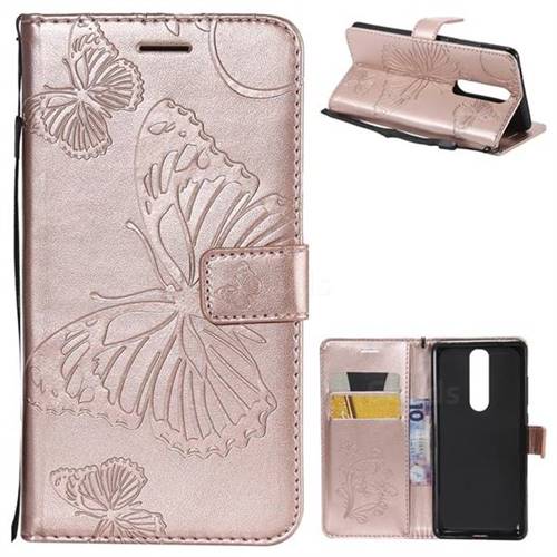 Embossing 3D Butterfly Leather Wallet Case for Nokia 5.1 - Rose Gold