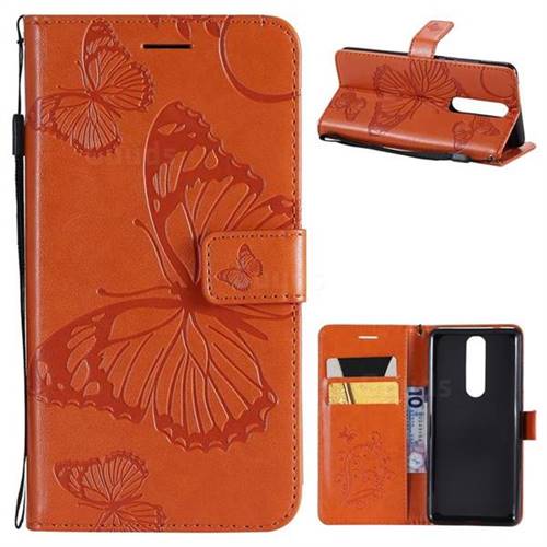 Embossing 3D Butterfly Leather Wallet Case for Nokia 5.1 - Orange