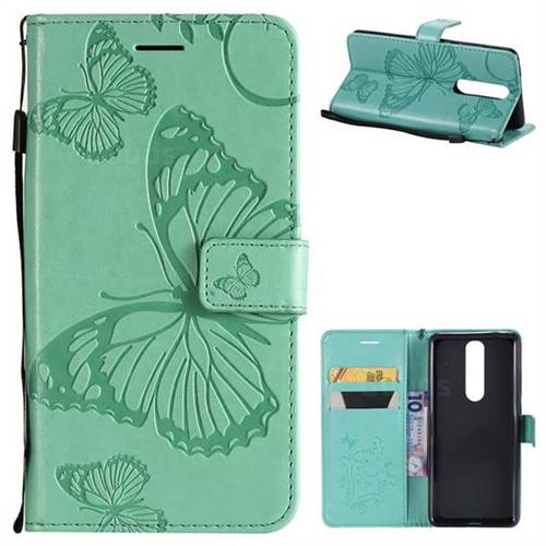 Embossing 3D Butterfly Leather Wallet Case for Nokia 5.1 - Green