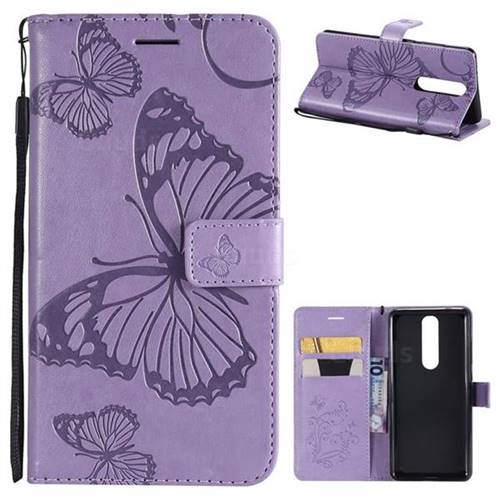 Embossing 3D Butterfly Leather Wallet Case for Nokia 5.1 - Purple