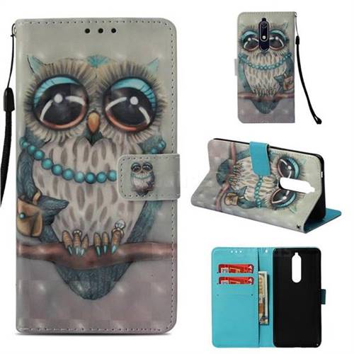 Sweet Gray Owl 3D Painted Leather Wallet Case for Nokia 5.1