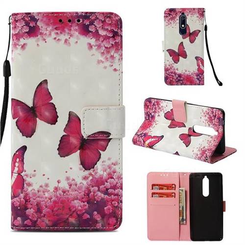 Rose Butterfly 3D Painted Leather Wallet Case for Nokia 5.1