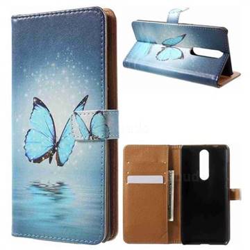 Sea Blue Butterfly Leather Wallet Case for Nokia 5.1