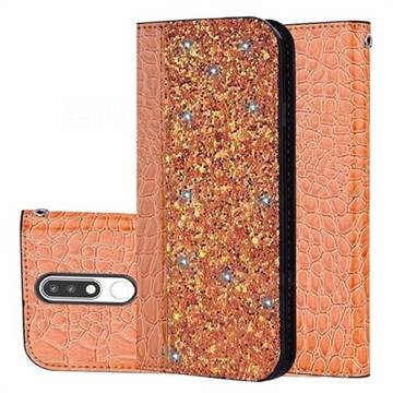 Shiny Crocodile Pattern Stitching Magnetic Closure Flip Holster Shockproof Phone Cases for Nokia 5.1 - Gold Orange