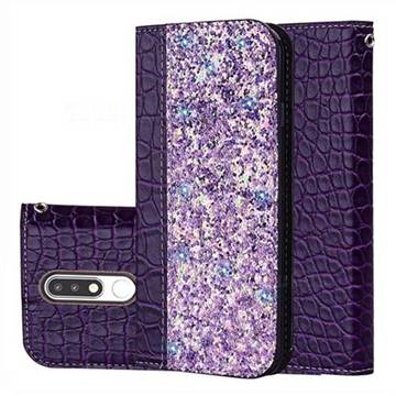 Shiny Crocodile Pattern Stitching Magnetic Closure Flip Holster Shockproof Phone Cases for Nokia 5.1 - Purple