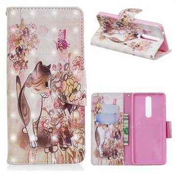 Flower Butterfly Cat 3D Painted Leather Wallet Phone Case for Nokia 5.1