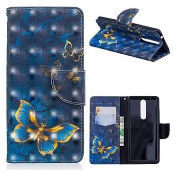 Gold Butterfly 3D Painted Leather Wallet Phone Case for Nokia 5.1