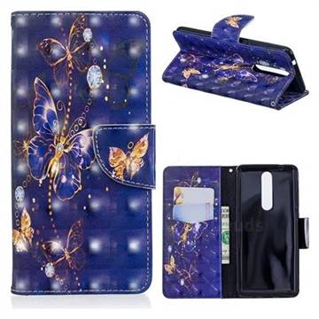 Purple Butterfly 3D Painted Leather Wallet Phone Case for Nokia 5.1