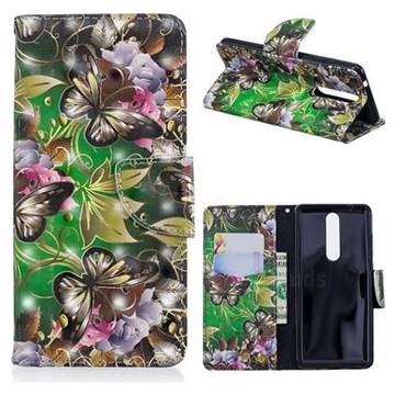 Green Leaf Butterfly 3D Painted Leather Wallet Phone Case for Nokia 5.1